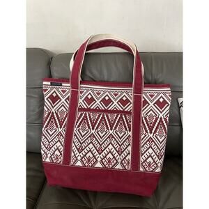 Lands End Canvas Tote Bag Red & White 12" X 14”